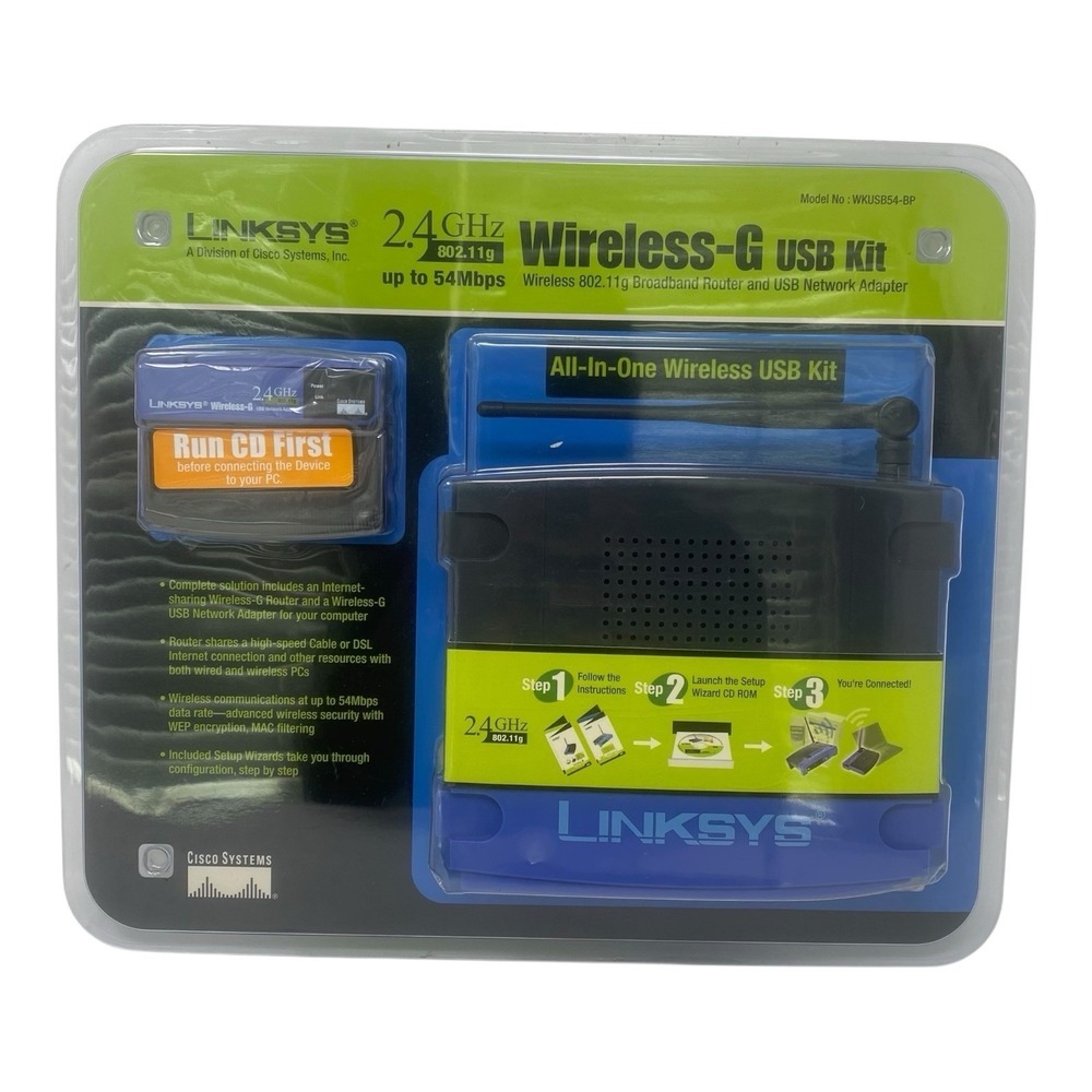 Linksys WKUSB54-BP‎ All-in-One Wireless-G USB Kit Router & Network Adapter NEW